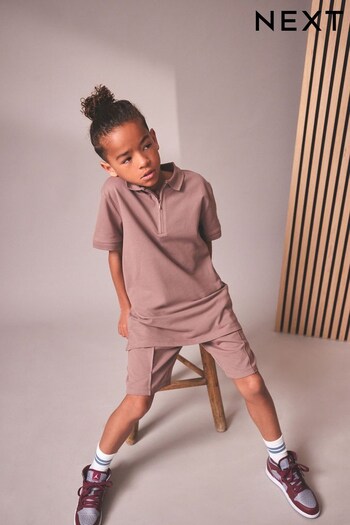 Dusty Pink Zip Neck Short Sleeve Polo Shirt And Shorts Set (3-16yrs) (C08173) | £16 - £25