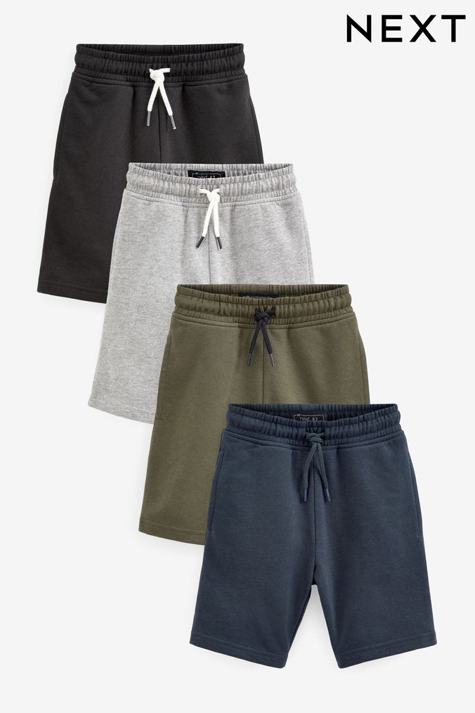Black/Navy Blue/Khaki Green /Grey 4 Pack Jersey Shorts (3-16yrs) (C08303) | £24 - £44