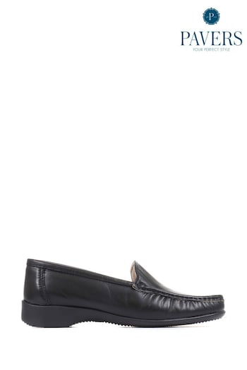 Pavers Wide Fit Black Leather Loafers (C08440) | £48