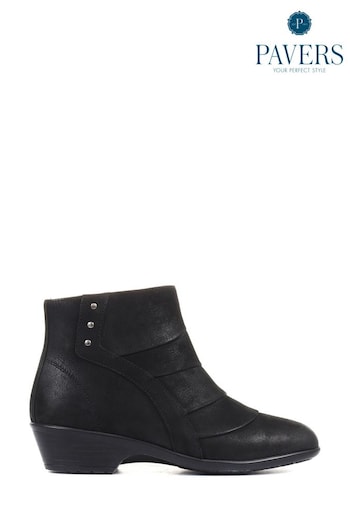 Pavers Wide Fit Leather Black Ankle Boots (C08752) | £48