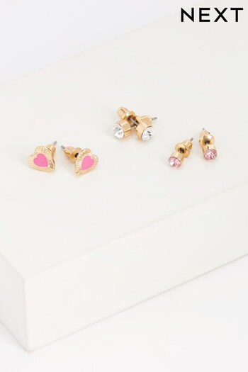 Pink Heart Stud Earrings 3 Pack (C08845) | £6