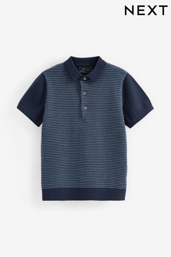 Indigo Blue Knitted Short Sleeve Textured Polo Shirt (3-16yrs) (C08958) | £12 - £17