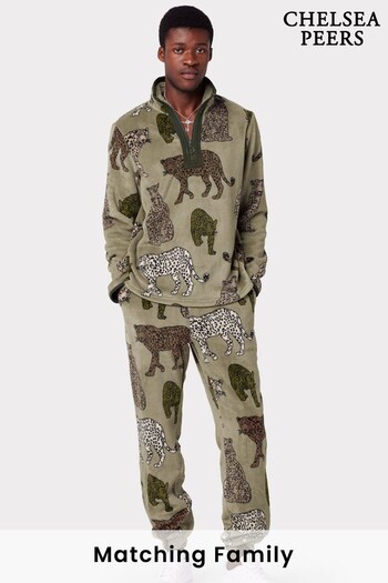 Chelsea Peers Green Mens Fleece Leopard Print Co-ord Set (C09002) | £70