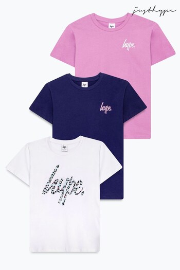 Hype. Girls White Ice Leopard Script T-Shirts 3 Pack (C09040) | £30