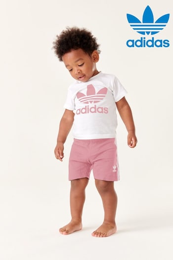 adidas svg Originals Pink Infant Trefoil T-Shirt and Shorts Set (C09123) | £25