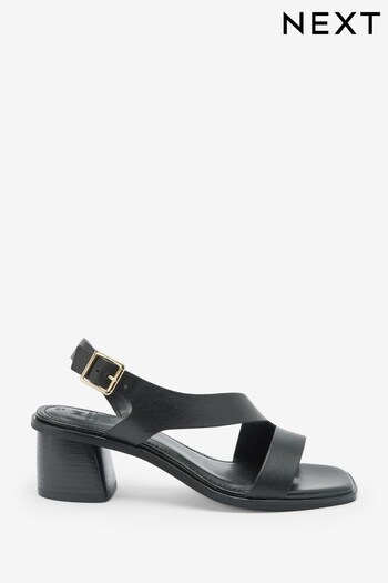 Black Forever Comfort® Leather Asymmetric Block Heel Sandals (C09217) | £45