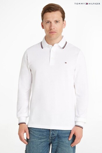 Tommy Casual Hilfiger 1985 Slim White Long Sleeve Polo Shirt (C09248) | £90