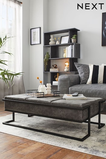 Monza Faux Leather Dark Grey Kai Storage Footstool Large with Storage and Coffee Table (C09430) | £250