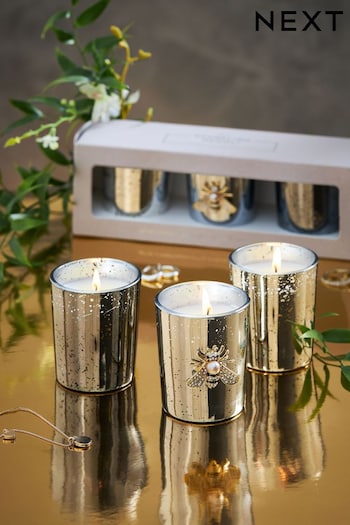 Silver Sparkling Neroli Embellished Bee Set Of Scented Candle (C09590) | £14