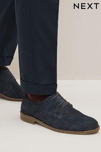 Navy Blue Suede Derby Shoes (C09642) | £52