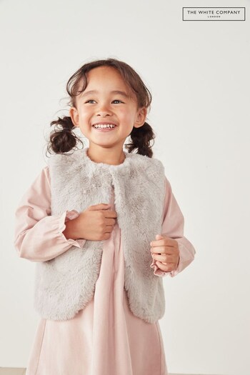 The White Company Toddler Grey Recycled Faux Fur Pom Gilet (C09742) | £44