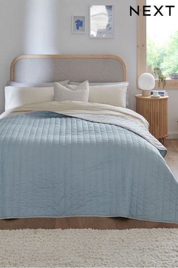 Blue Reversible Cotton Rich Bedspread (C10218) | £30 - £45