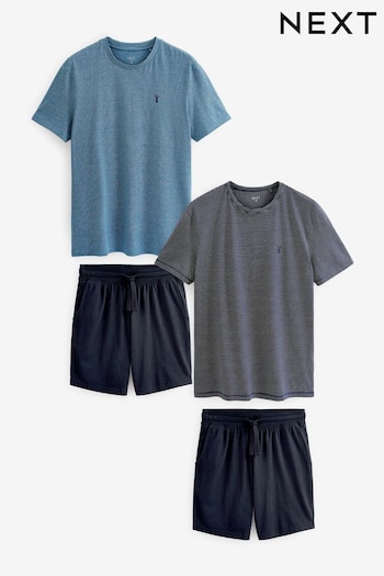 Blue Stripe Shorts Crew neck Pyjamas Set 2 Pack (C10361) | £44
