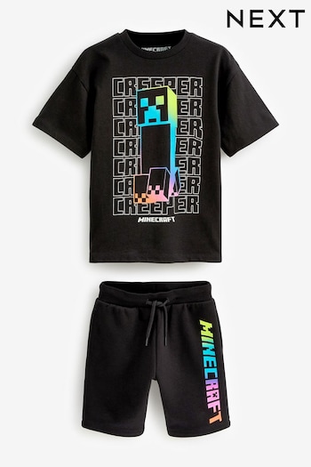Minecraft Black/Rainbow Short Sleeve License T-Shirt And Shorts Set (4-16yrs) (C10436) | £19 - £25