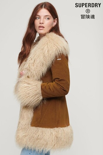 Superdry Brown Faux Fur Lined Afghan Coat (C10488) | £125