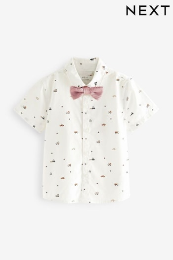 White Smart Printed Shirt with Bowtie (3mths-7yrs) (C10616) | £15 - £17
