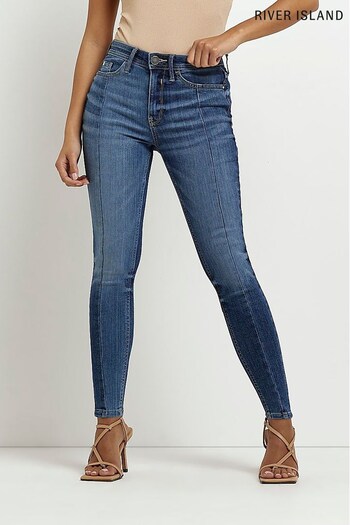 River Island Petite Blue Molly Mid Rise Skinny Jeans (C10764) | £47