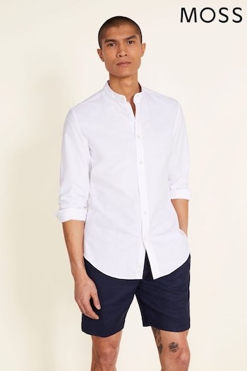 MOSS White Tailored Fit Oxford Grandad Collar G8NG4T Shirt (C11250) | £45