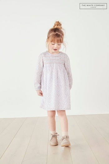 The White Company Penelope Floral Smocked White Dress (C11268) | £34 - £36