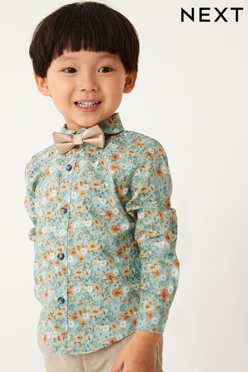 Green Smart Print Shirt With Bow Tie (3mths-7yrs) (C11320) | £17 - £19