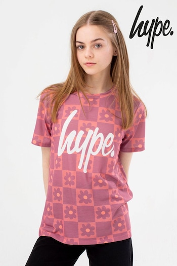 Hype. Girls Purple Daisy Check Script T-Shirt (C11802) | £18