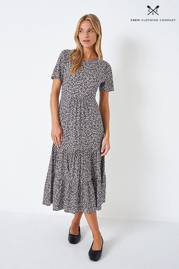 Crew Clothing Company Blue Floral Print Tiered Dress (C11828) | £69