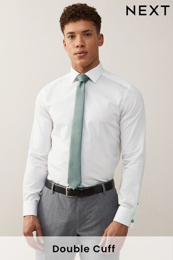White/Sage Green Regular Fit Double Cuff Shirt And Tie Pack (C11838) | £36