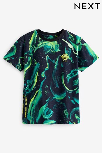 Black/Green Marble All-Over Print Short Sleeve T-Shirt (3-16yrs) (C11911) | £10 - £15
