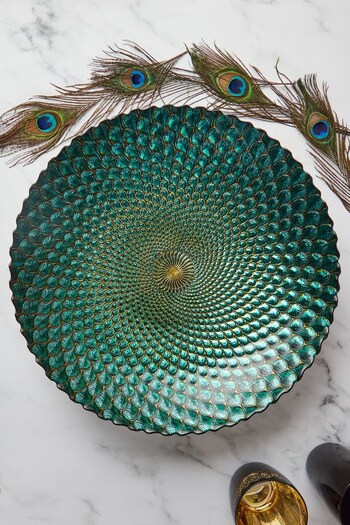 Anton Studio Designs Green/Blue 41cm Peacock Feather Bowl (C12068) | £59