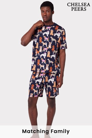 Chelsea Peers Navy Men's Recycled Fibre Navy Posh Dogs Short Pyjama Set (C12543) | £32