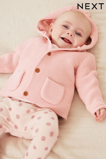 Pale Pink Knitted Baby Ear Hooded Cardigan (0mths-2yrs) (C12637) | £12 - £14