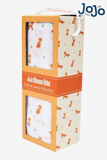 JoJo Maman Bébé Orange Extra Large Fox Print Muslin (C13036) | £14