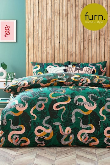 furn. Green Serpentine Tropical Reversible Duvet Cover and Pillowcase Set (C13266) | £16 - £21