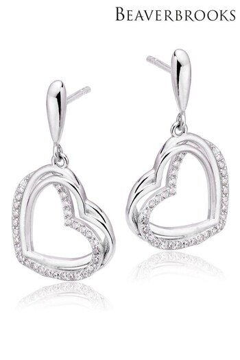 Beaverbrooks Sterling Silver Cubic Zirconia Heart Drop Earrings (C13417) | £75