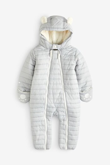 The White Company embossed-logo Grey Recycled Quilted Pramsuit (C13432) | £52