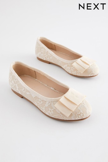 Ivory Lace Bow Occasion Ballerinas Shoes (C13556) | £20 - £27