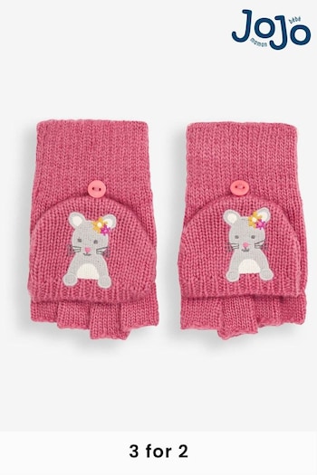 JoJo Maman Bébé Pink Mouse Embroidered Gloves (C13672) | £15.50