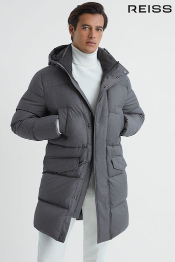 Reiss Grey Billings Quilted Hooded Coat (C13787) | £398