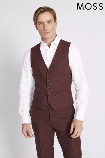 MOSS Red Slim Fit Fig Donegal Waistcoat (C13819) | £90