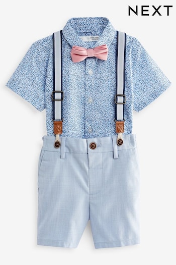 Blue Floral Shirt, Short, Braces & Bow Tie Set (3mths-9yrs) (C13827) | £27 - £31