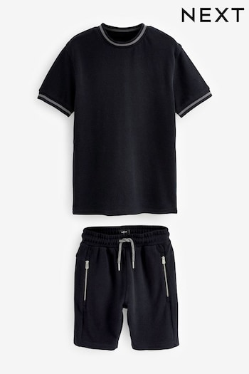Black Textured T-Shirt And Shorts Set (3-16yrs) (C13968) | £18 - £25
