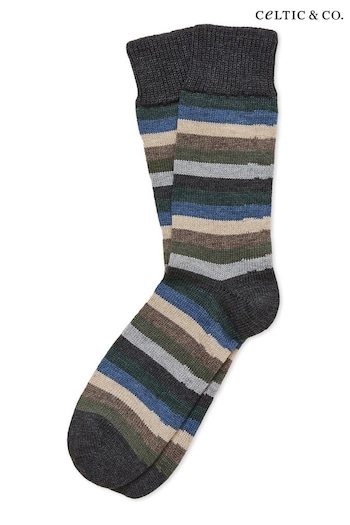 Celtic & Co. Mens Merino Cotton Stripe Brown Socks (C14252) | £28