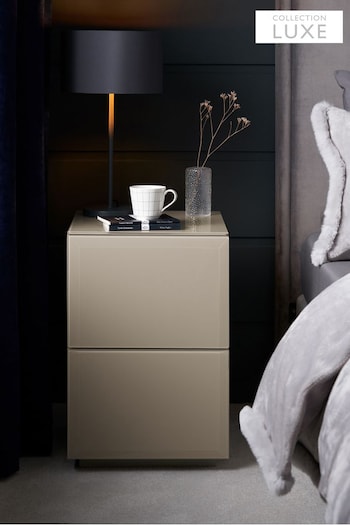 Dark Natural Sloane Glass Collection Luxe 2 Drawer Slim Bedside Table (C14293) | £299