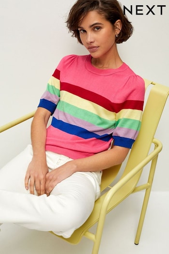 Pink Rainbow Crew Neck Short Sleeve Jumper (C14362) | £20