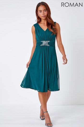 Roman Green Petite Embellished Waist Mesh Stretch Dress (C14429) | £55