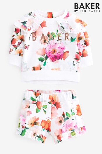 Baker by Ted Baker White Floral Sweater And Short Set (C14520) | £35 - £38