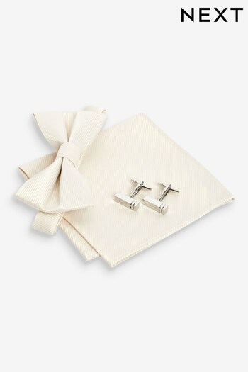 Ivory Cream Bow Tie, Pocket Square And Cufflinks Set (C14569) | £18
