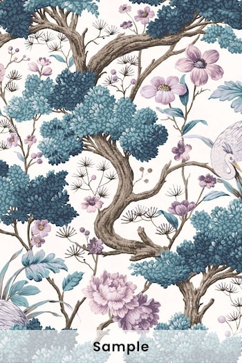 Woodchip & Magnolia Blue Crane Bird Sample Wallpaper (C14934) | £2