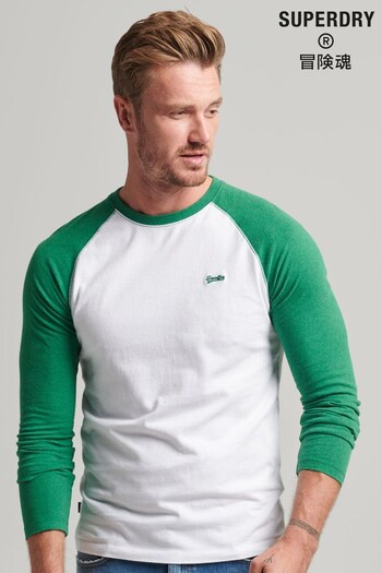 Superdry Green Organic Cotton Essential Long Sleeved Baseball Top (C14994) | £27