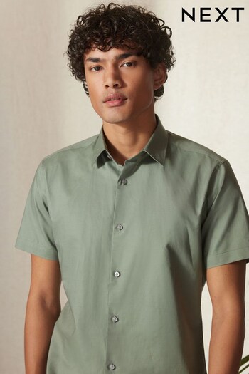 Khaki Green Slim Fit Linen Blend Trimmed Shirt (C15026) | £14